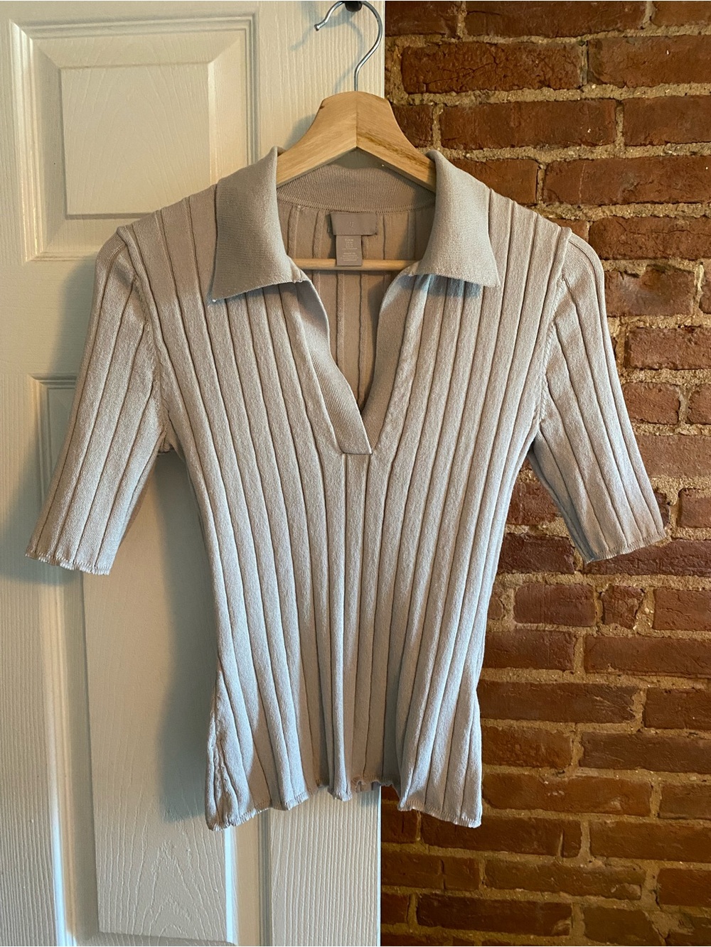 H&M Rib-Knit Collared Polo Top